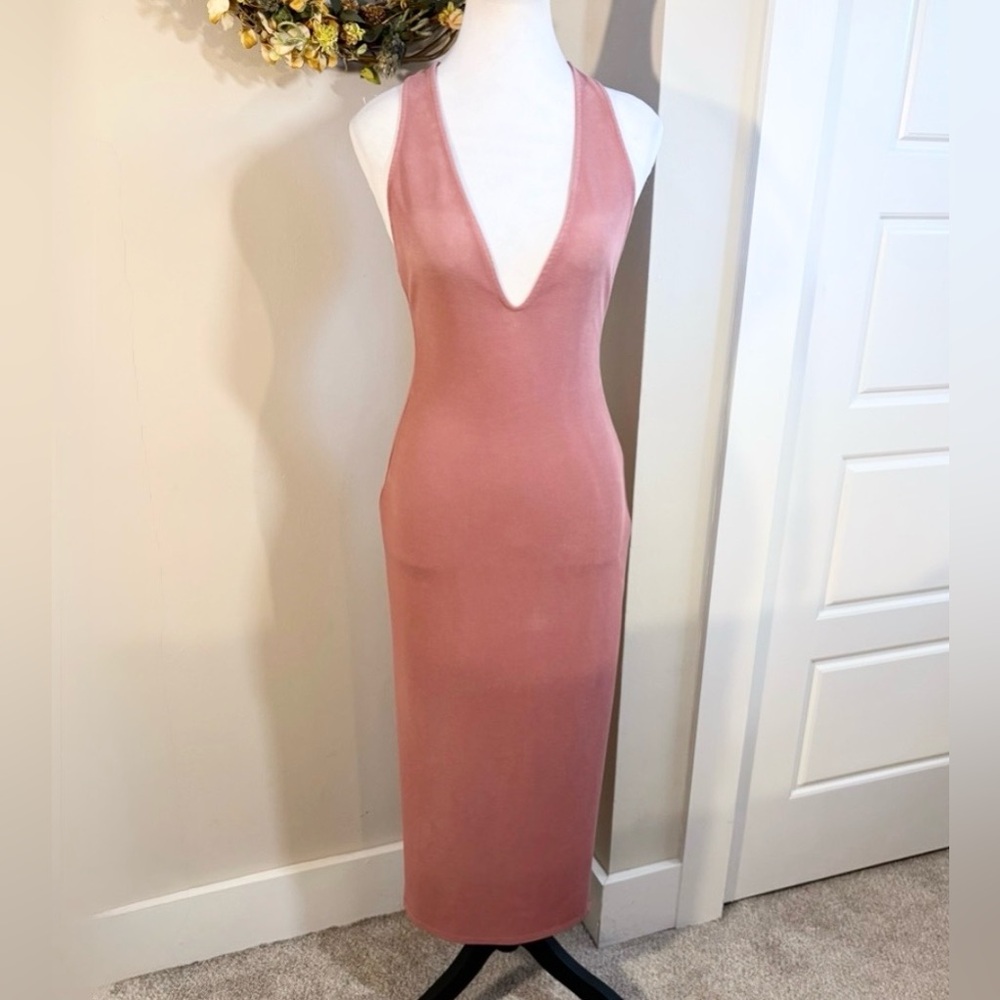 Michael Costello x REVOLVE Cordelia Crisscross Back Midi Dress Blush Pink~XS💛 - Picture 3 of 12
